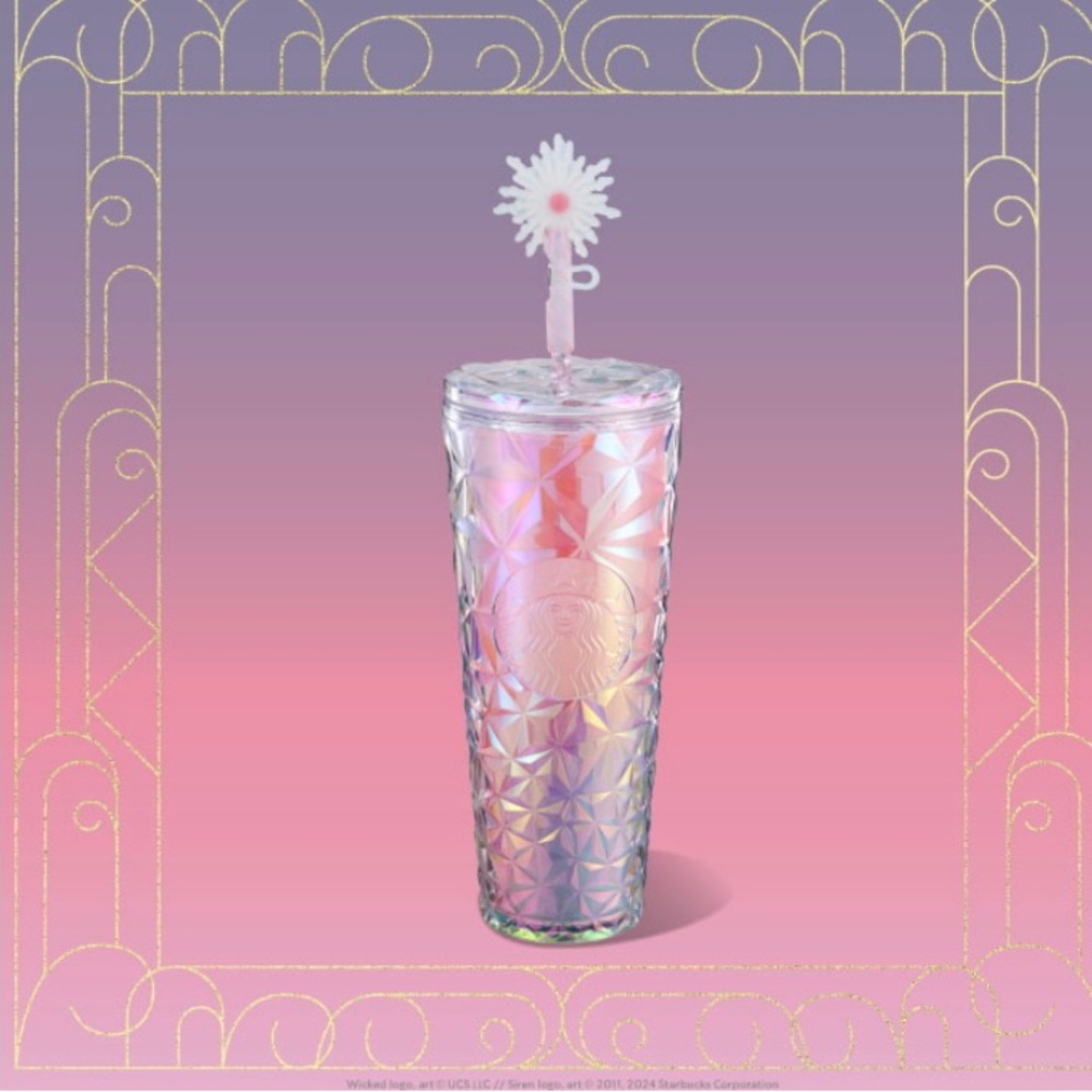 Wicked Glinda Prism cold cup with wand straw topper Starbucks